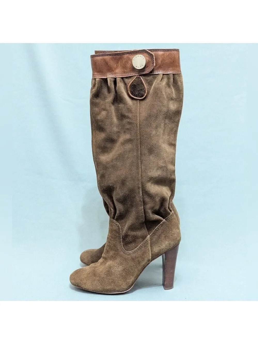 Michael Kors Boots Womens Knee-High Block High Heels Brown Suede Pleats Size 5.5